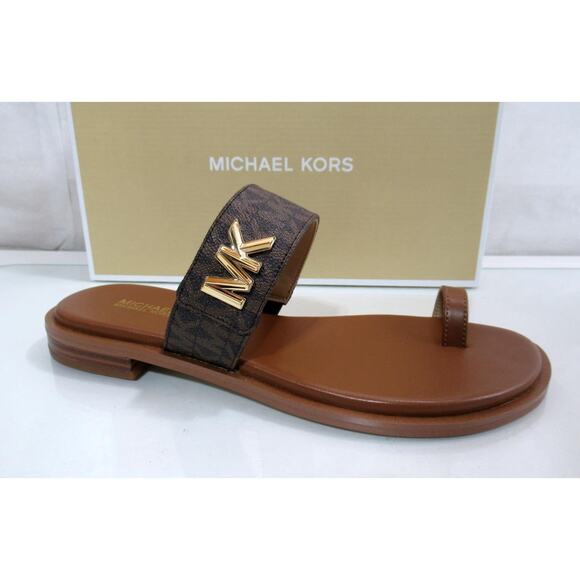 Michael Kors Jilly Thong Flat Sandals Double Strap Brown Multi Size 7.5 - Picture 1 of 9